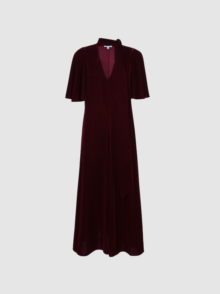 Florere Velvet Tie Neck Midi Dress - Image 2 of 6