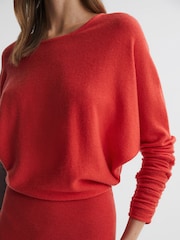 Reiss Red Leila Wool Blend Ruched Sleeve Midi Dress - Image 4 of 5