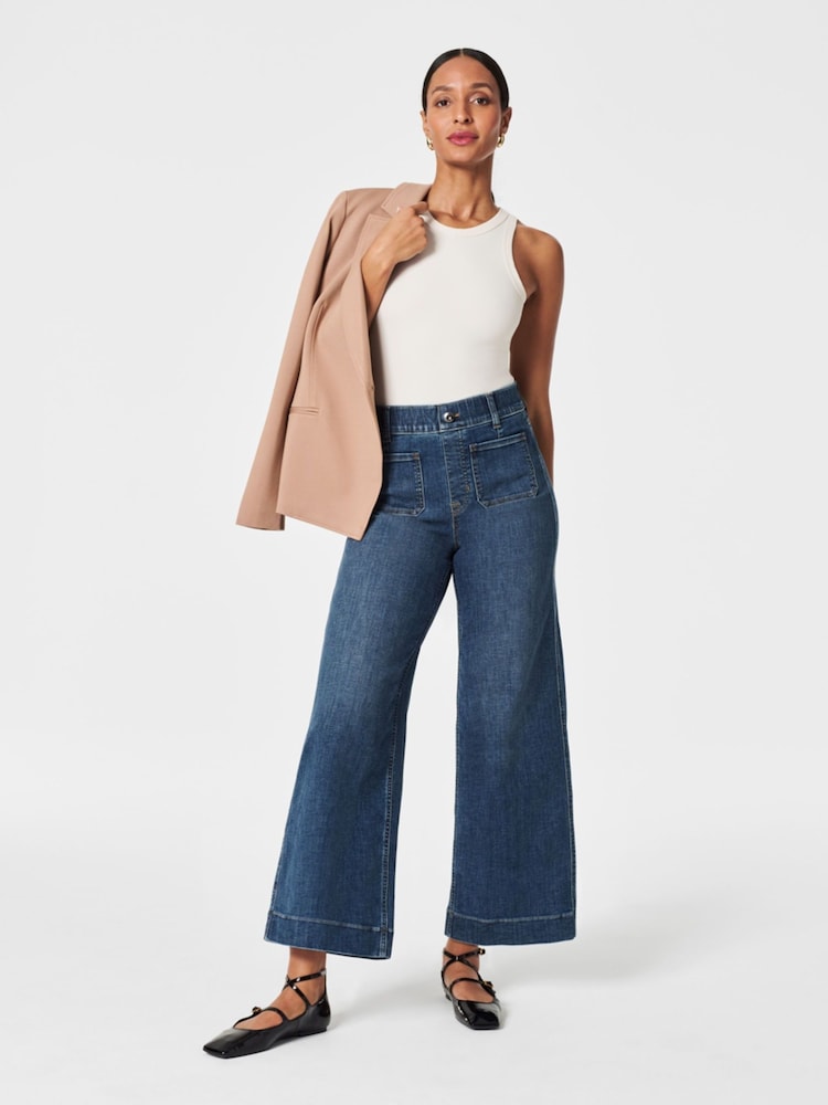 SPANXshape™ Every Wear Cropped Wide Leg Jeans with Patch Pockets, Shaded Blue - Image 1 of 6