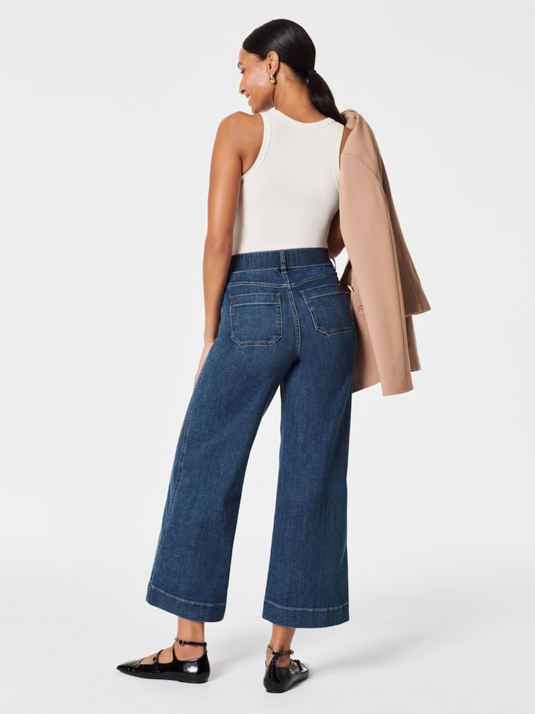 SPANXshape™ Every Wear Cropped Wide Leg Jeans with Patch Pockets, Shaded Blue - Image 2 of 6