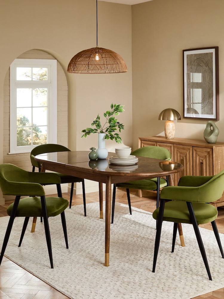 Dark Natural Edwin Marble and Oak Effect 6 to 8 Seater Extrendable Dining Table - Image 2 of 8