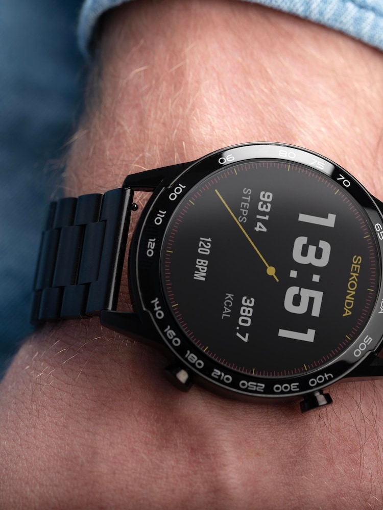 Sekonda Mens Active Plus 45mm Black Smartwatch With Case And Stainless Steel Bracelet With LCD Dial - Image 1 of 6