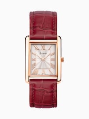 Accurist Ladies Gold Tone Rectangle Burgundy Leather Strap 26mm Watch - Image 1 of 6