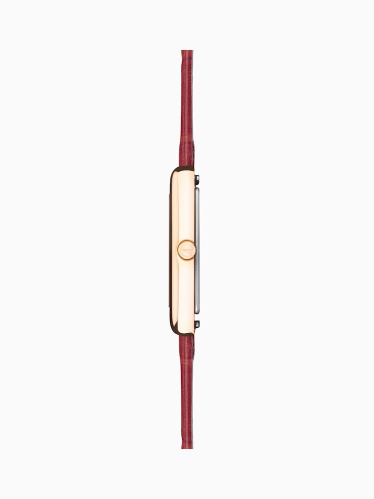 Accurist Ladies Gold Tone Rectangle Burgundy Leather Strap 26mm Watch - Image 2 of 6