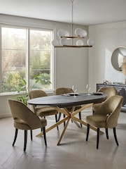 Black with Gold Bronx Oak Effect Oval 6 to 8 Seater Extending Dining Table - Image 1 of 9