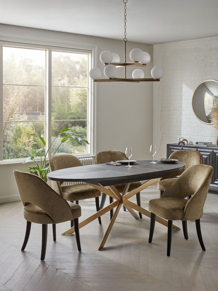 Black with Gold Bronx Oak Effect Oval 6 to 8 Seater Extending Dining Table - Image 1 of 9