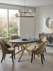 Black with Gold Bronx Oak Effect Oval 6 to 8 Seater Extending Dining Table - Image 2 of 9