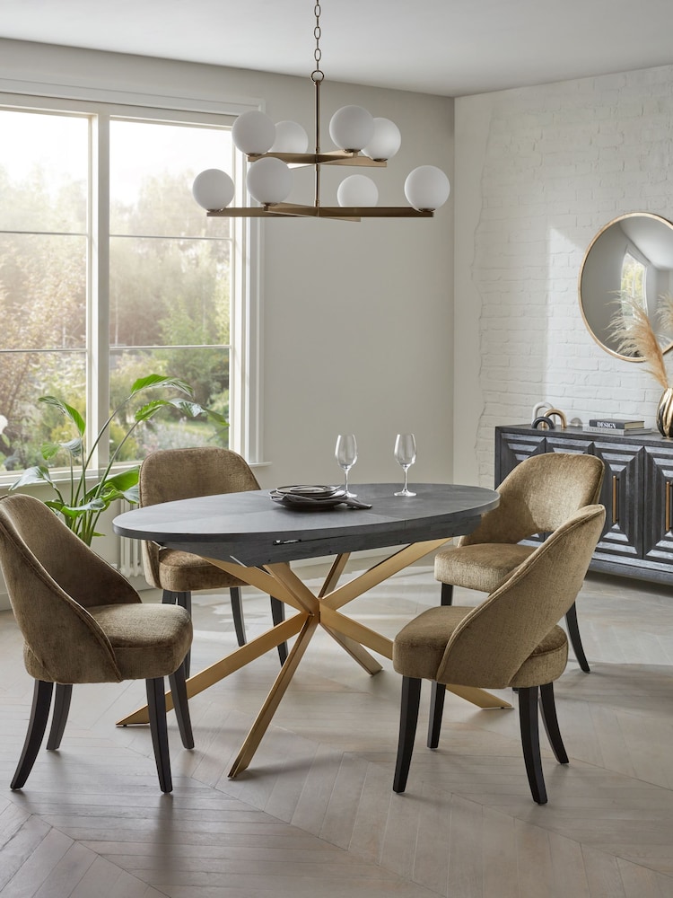 Black with Gold Bronx Oak Effect Oval 6 to 8 Seater Extending Dining Table - Image 2 of 9