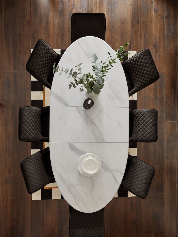 White Marble Effect Extending Dining Table - Image 2 of 8