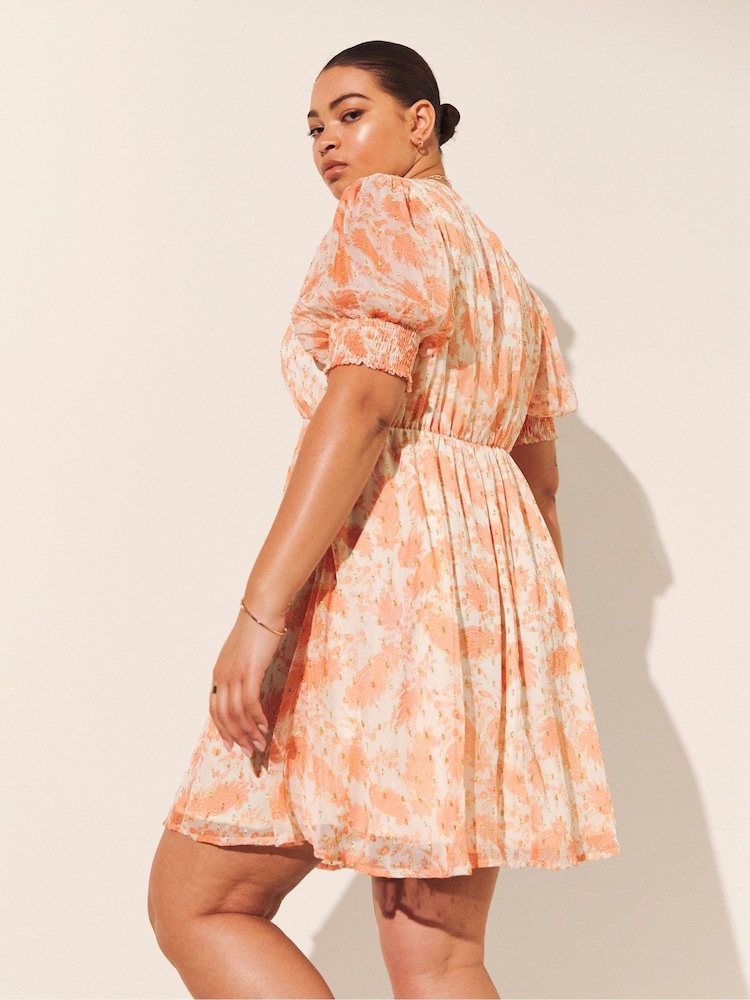 Simply Be Coral Paisley Print Skater Dress - Image 2 of 6