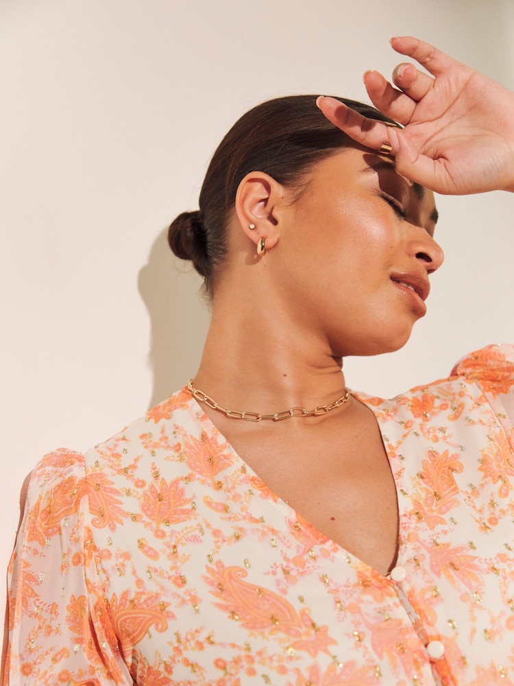 Simply Be Coral Paisley Print Skater Dress - Image 3 of 6