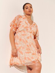 Simply Be Coral Paisley Print Skater Dress - Image 5 of 6