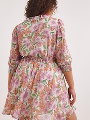 Simply Be Georgette Skaterkleid mit Rüschen und Blumenmuster, Weiß - Bild 2 von 5