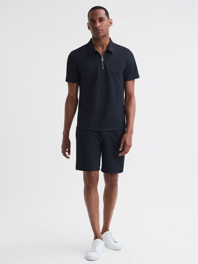 Reiss Navy Malin Slim Fit Drawstring Shorts - Image 1 of 5 Reiss Navy Malin Slim Fit Drawstring Shorts - Image 1 of 5