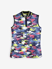 Callaway Apparel Ladies Blue Sleeveless Multi Colour Camo Polo Shirt - Image 3 of 3