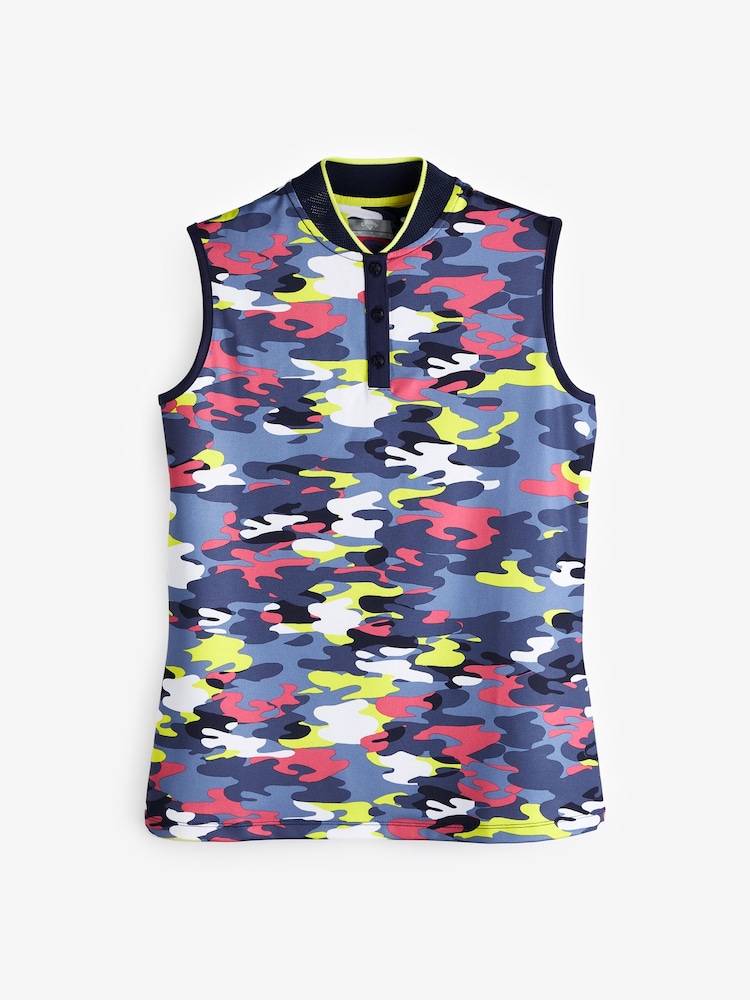 Callaway Apparel Ladies Blue Sleeveless Multi Colour Camo Polo Shirt - Image 3 of 3