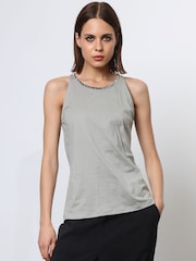 Religion Grey 100% Cotton Chic Halter Neck Beaded Jersey Top - Image 1 of 6