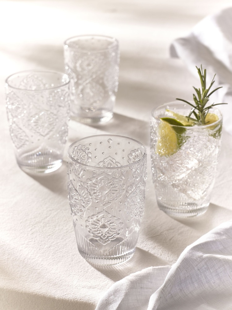 Set of 4 Clear Sophia Embossed Tumbler Glasses - Image 1 of 4