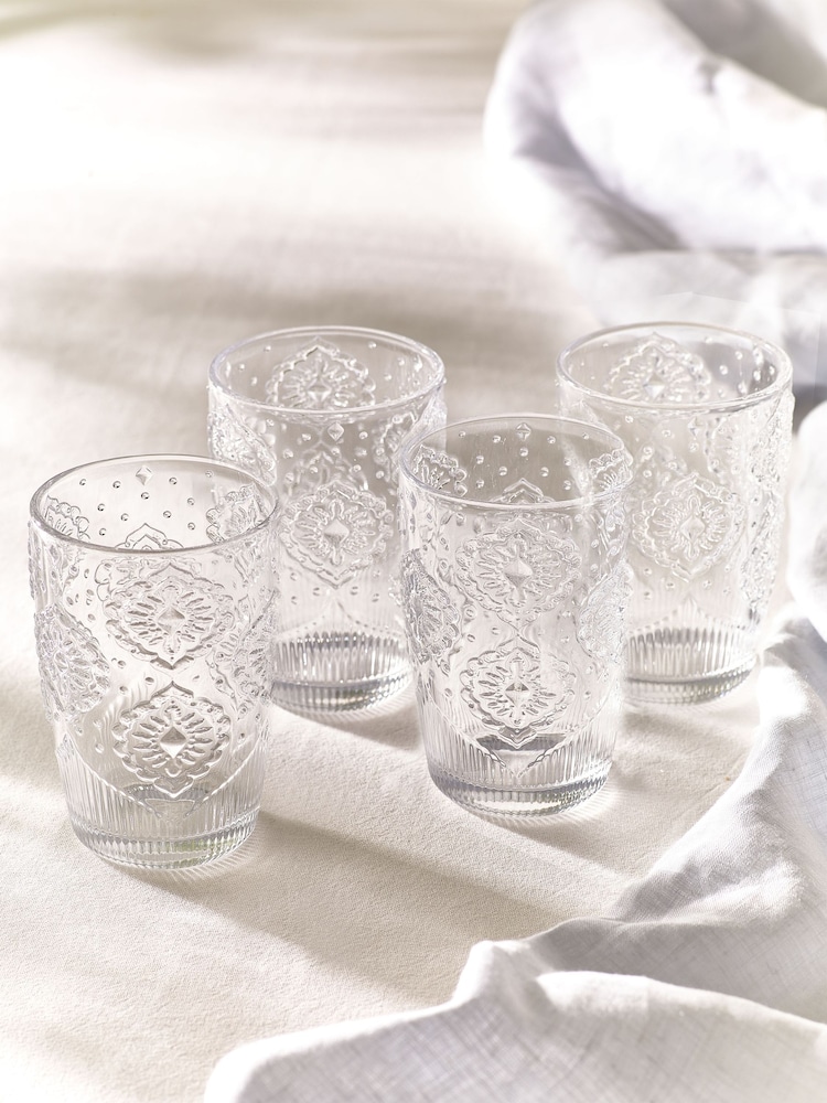 Set of 4 Clear Sophia Embossed Tumbler Glasses - Image 2 of 4