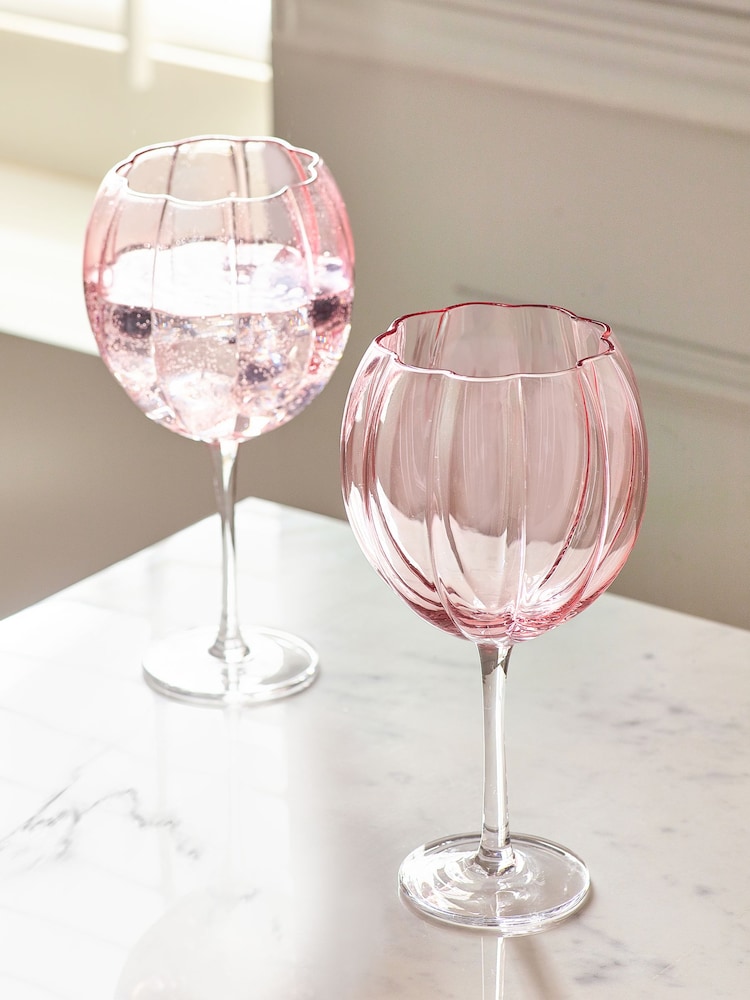 Set of 2 Pink Ottilie Gin Glasses - Image 1 of 4