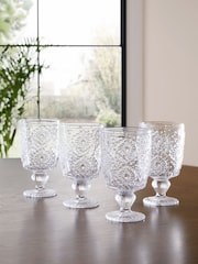 Set of 4 Clear Sophia Embossed Wine Glasses - Image 1 of 7
