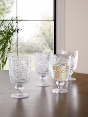 Set of 4 Clear Sophia Embossed Wine Glasses - Image 3 of 7