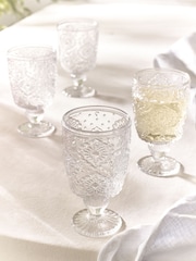 Set of 4 Clear Sophia Embossed Wine Glasses - Image 6 of 7