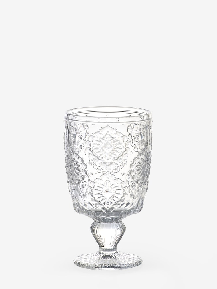 Set of 4 Clear Sophia Embossed Wine Glasses - Image 7 of 7