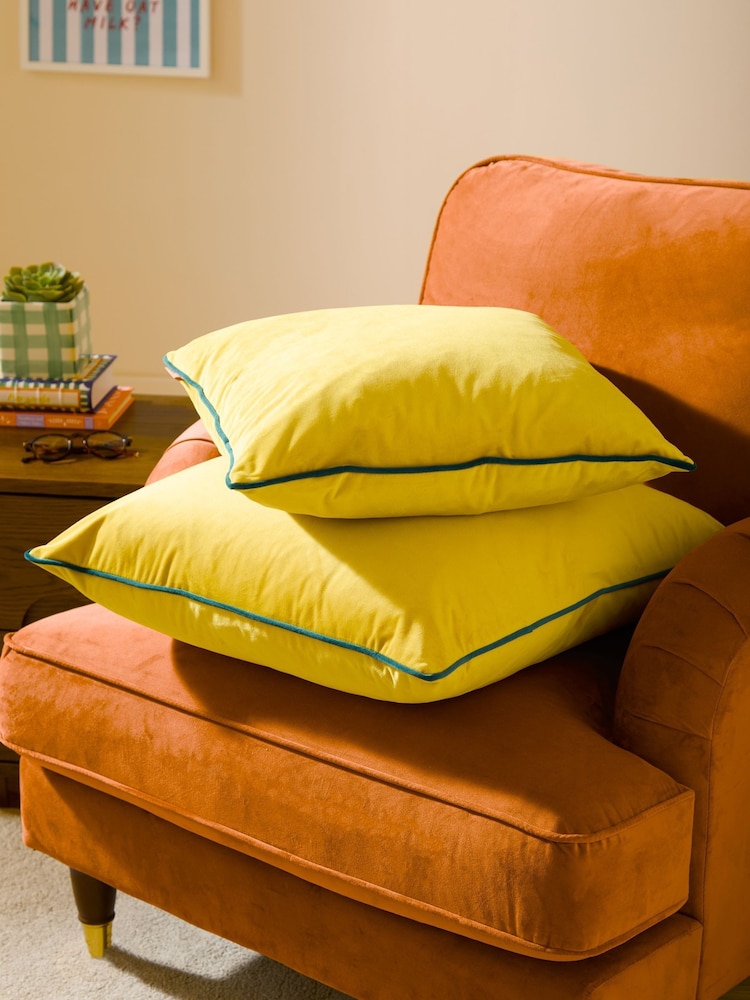 Furn Yellow Meridian Velvet 45cm X 45cm Cushion Cover - Image 2 of 5 Furn Yellow Meridian Velvet 45cm X 45cm Cushion Cover - Image 2 of 5