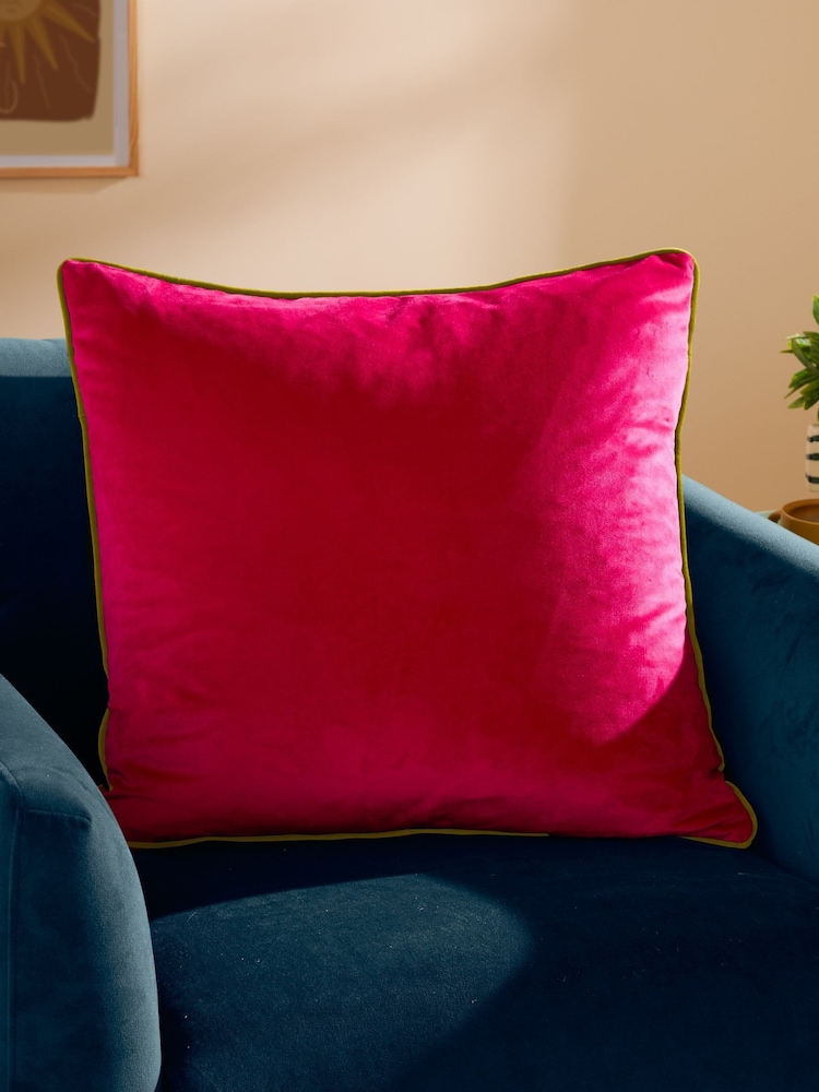 Furn Hot Pink/Lime Meridian Velvet 55 x 55cm Cushion Cover - Image 1 of 6 Furn Hot Pink/Lime Meridian Velvet 55 x 55cm Cushion Cover - Image 1 of 6