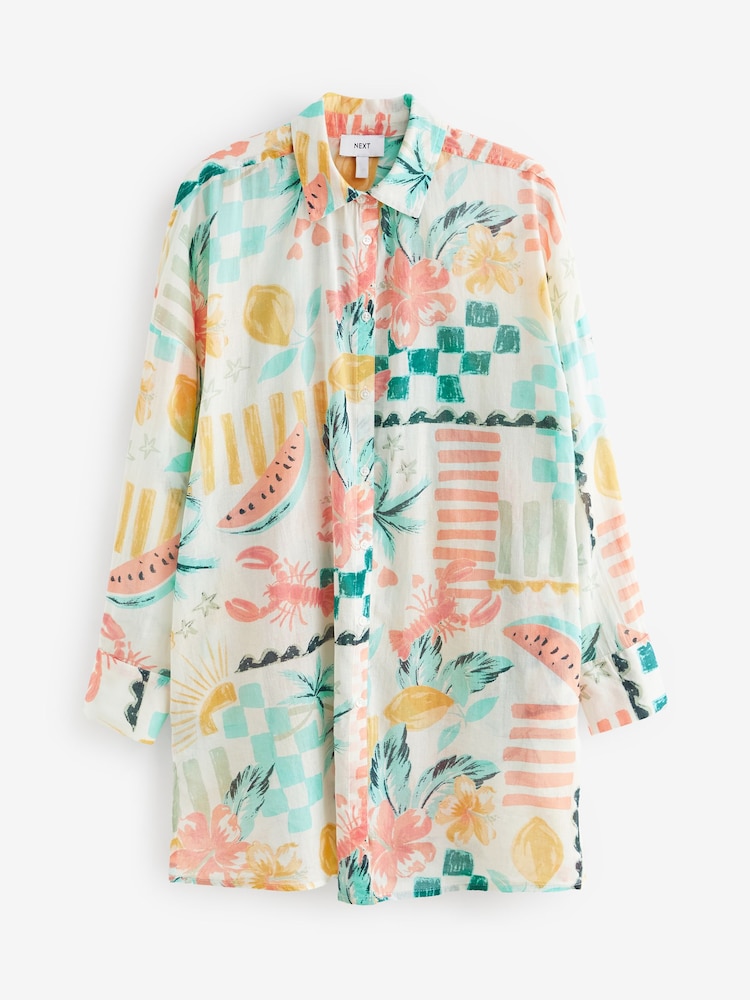 Aqua/White/Pink Beach Shirt Cover-Up - Image 7 of 8