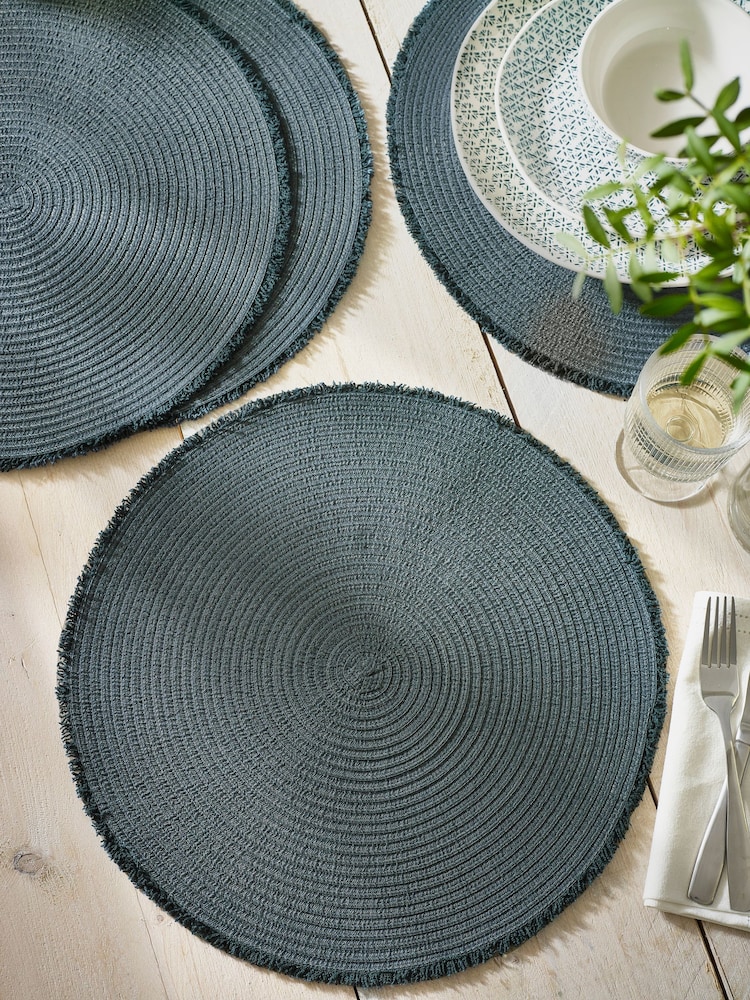 Set of 4 Teal Blue Fringe Placemats - Image 2 of 4 Set of 4 Teal Blue Fringe Placemats - Image 2 of 4
