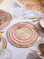 Set of 2 Pink Woven Seagrass Placemats - Image 1 of 3
