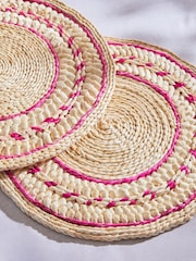 Set of 2 Pink Woven Seagrass Placemats - Image 2 of 3