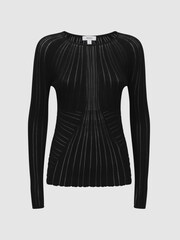 Reiss Black Lenni Sheer Knitted Long Sleeve Top - Image 2 of 5
