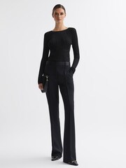 Reiss Black Lenni Sheer Knitted Long Sleeve Top - Image 3 of 5