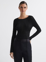Reiss Black Lenni Sheer Knitted Long Sleeve Top - Image 4 of 5