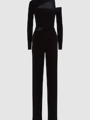Reiss Black Adele Velvet Off-The-Shoulder Jumpsuit - Image 2 of 5