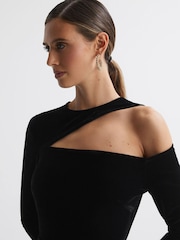 Reiss Black Adele Velvet Off-The-Shoulder Jumpsuit - Image 3 of 5
