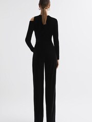 Reiss Black Adele Velvet Off-The-Shoulder Jumpsuit - Image 4 of 5