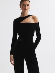 Reiss Black Adele Velvet Off-The-Shoulder Jumpsuit - Image 5 of 5