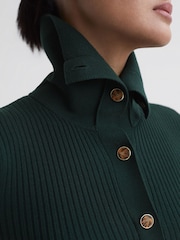 Reiss Green Maria Petite Button Through Bodycon Midi Dress - Image 4 of 6