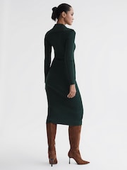 Reiss Green Maria Petite Button Through Bodycon Midi Dress - Image 5 of 6