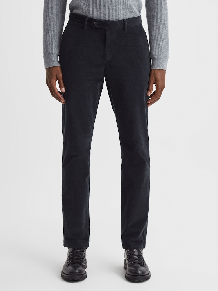 Reiss Navy Strike Slim Fit Brushed Cotton Trousers - Image 1 of 6