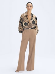 Reiss Snake Flora Silk Snake Print Drape Back Shirt - Image 1 of 6