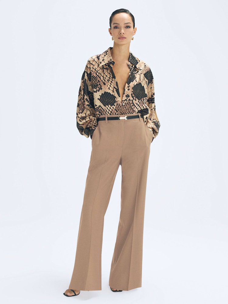 Reiss Snake Flora Silk Snake Print Drape Back Shirt - Image 1 of 6