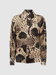 Reiss Snake Flora Silk Snake Print Drape Back Shirt - Image 2 of 6