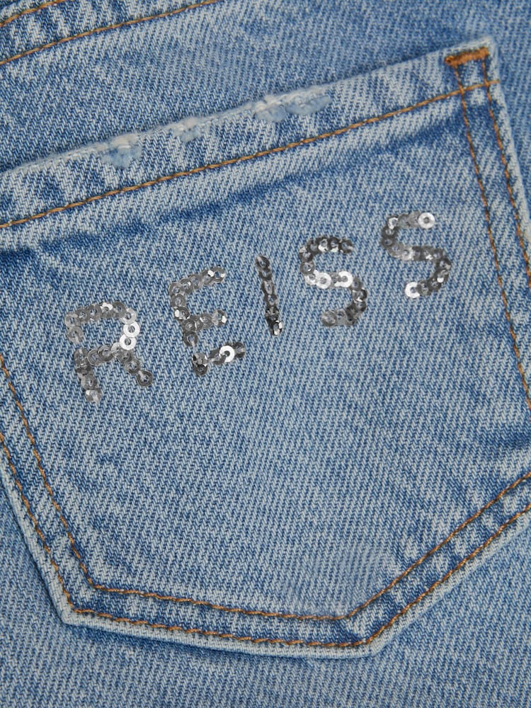 Reiss Denim Marion Junior Straight Leg Sequin Detail Jeans - Image 6 of 6