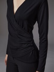 LK Bennett Black Jersey Eames Wrap Top - Image 3 of 4