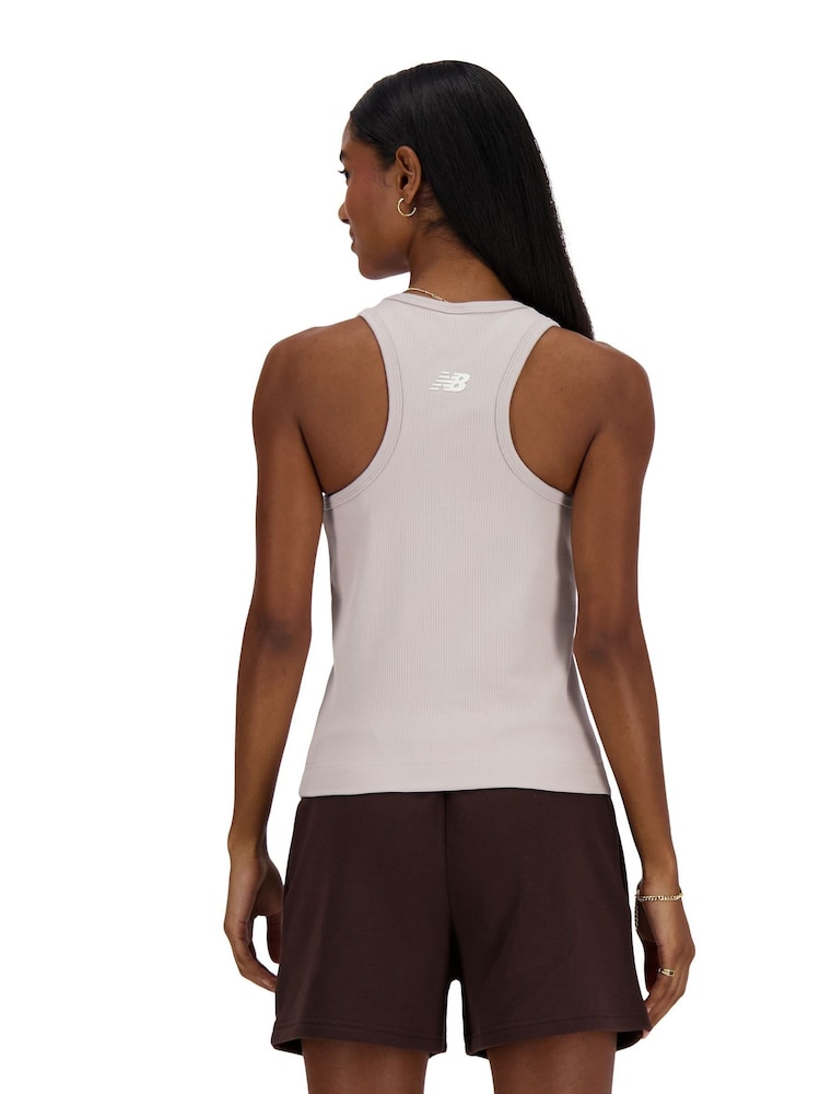 New Balance Grey Linear Heritage Rib Knit Racer Tank - Image 2 of 7